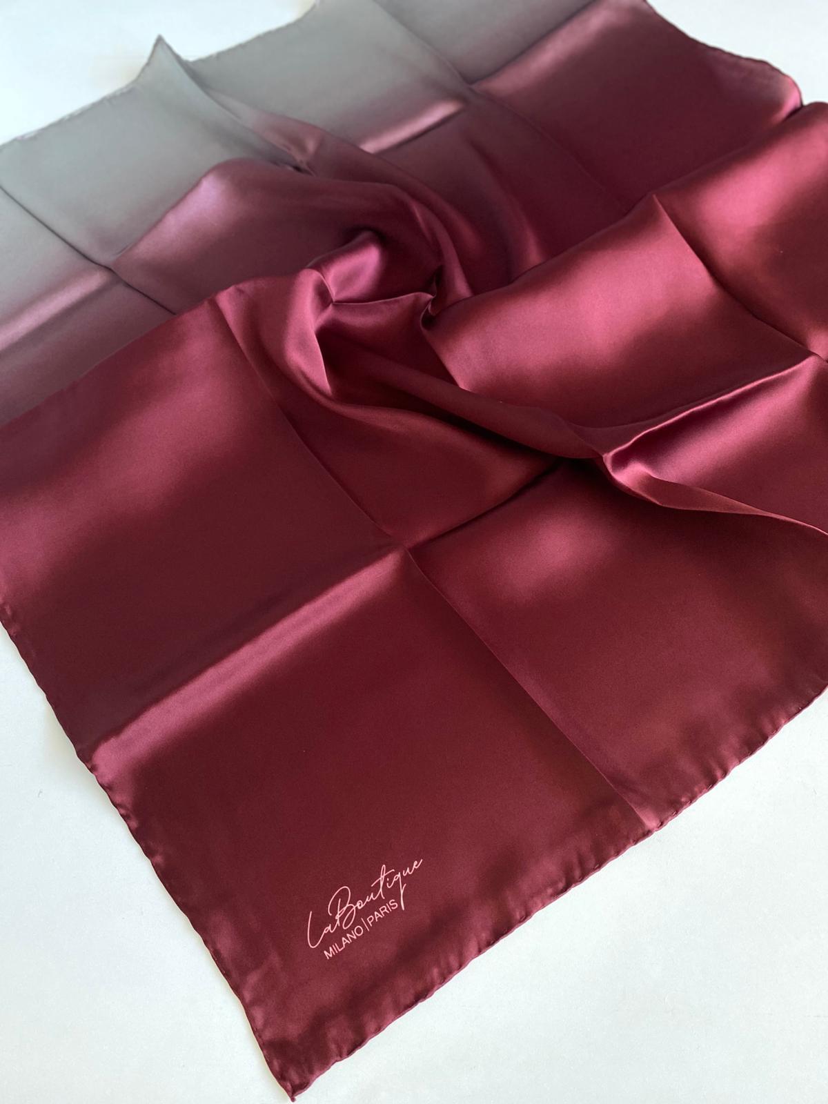 La Boutique Defolu Sura İpek Eşarp 48840 Bordo-Gri Degrade Desen