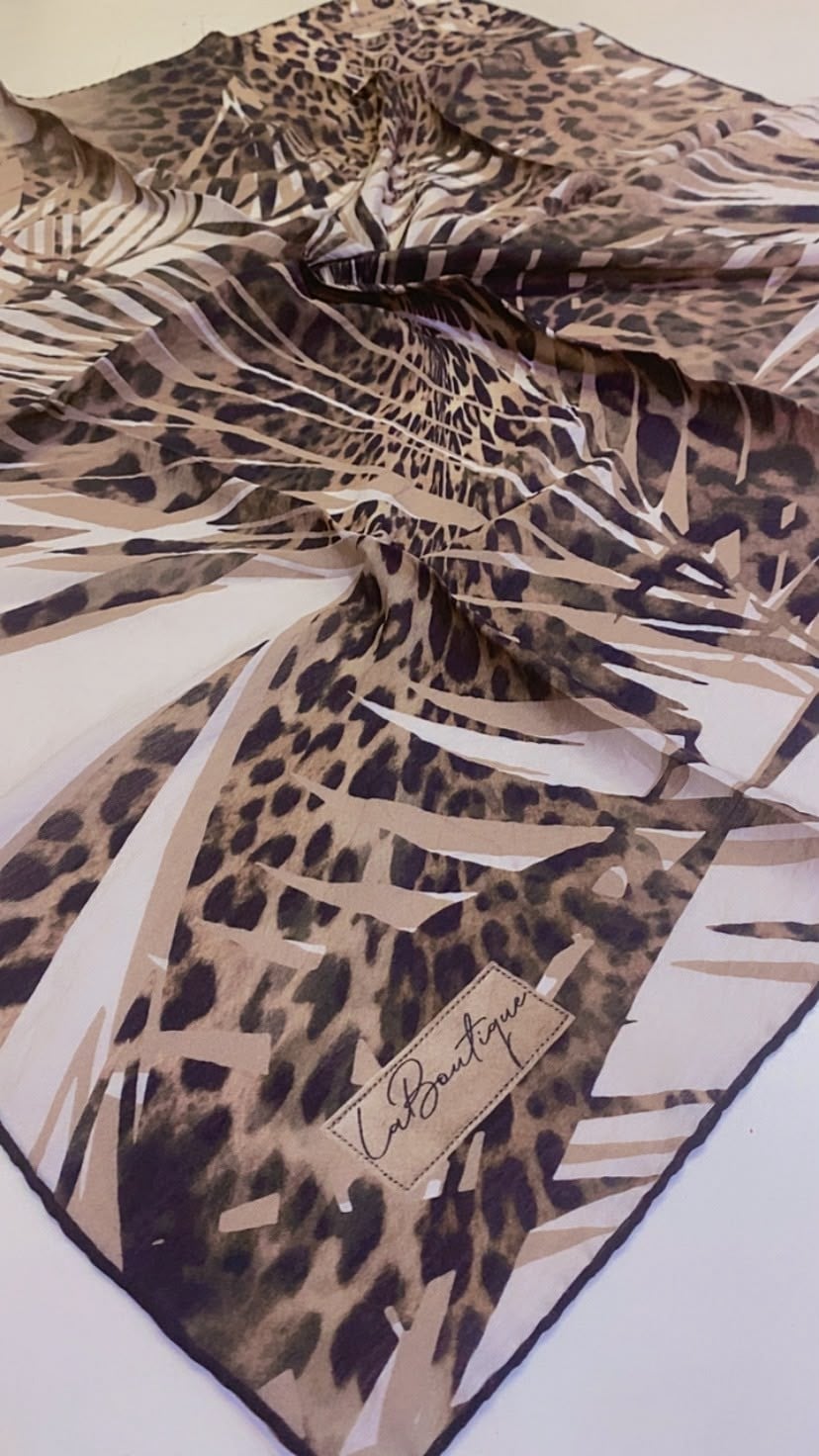 La Boutique Güz Eşarp 2140 01 Siyah Bej Leopar Geometrik Desen