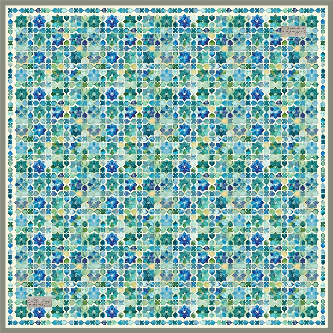 La Boutique Güz Eşarp 2620 01 Mavi Yeşil Geometrik Desen