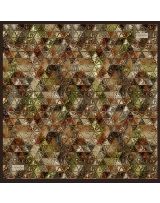 La Boutique Saf Sura İpek 2818 09 Taba - Yeşil Geometrik Desen
