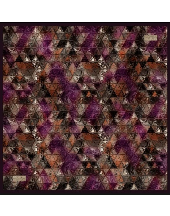 La Boutique Saf Sura İpek 2818 10 Siyah - Fuşya Geometrik Desen