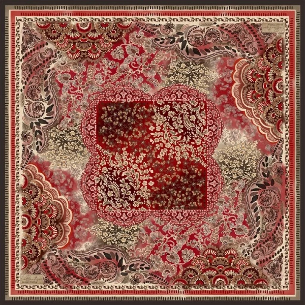 La Boutique Saf Sura İpek 2855 05 Kırmızı Etnik  Desen