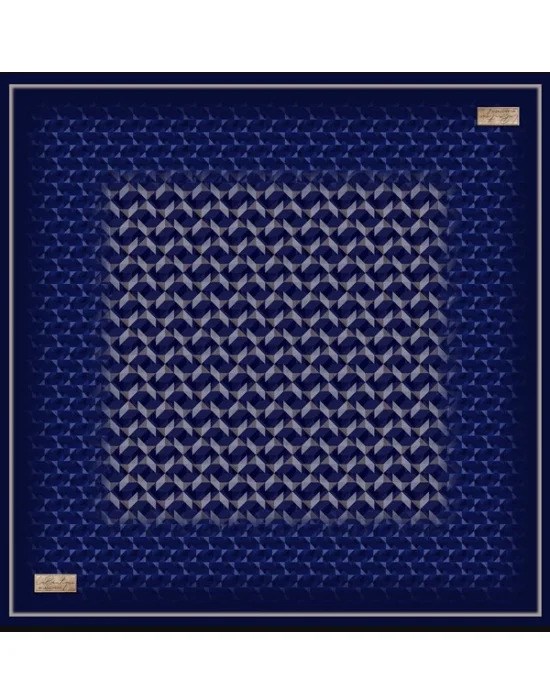 La Boutique Saf Tivil İpek 2849 07 Lacivert - Saks Mavisi Geometrik Desen