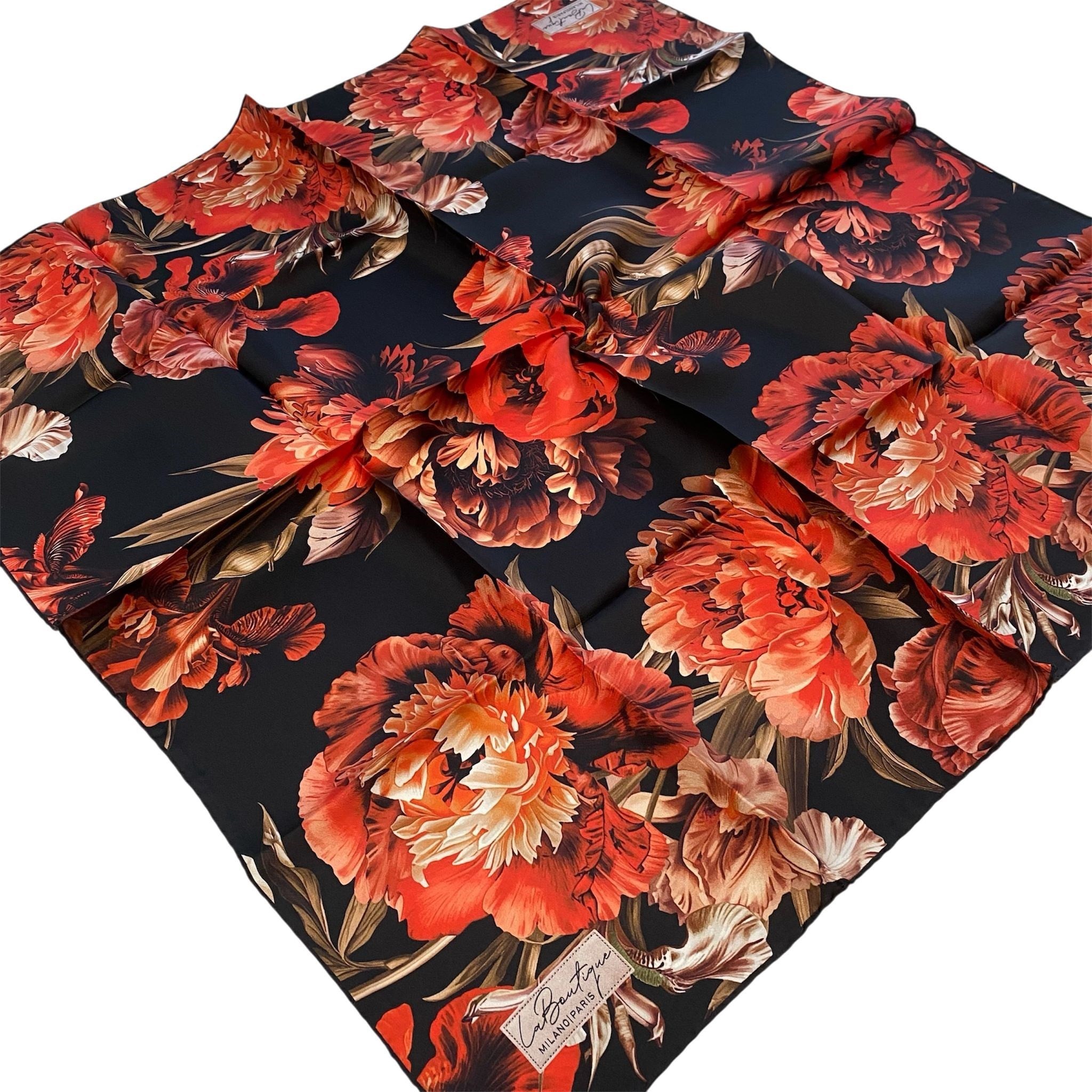 La Boutique Sura İpek Eşarp Kırmızı Çiçek Desen 2556 - 05