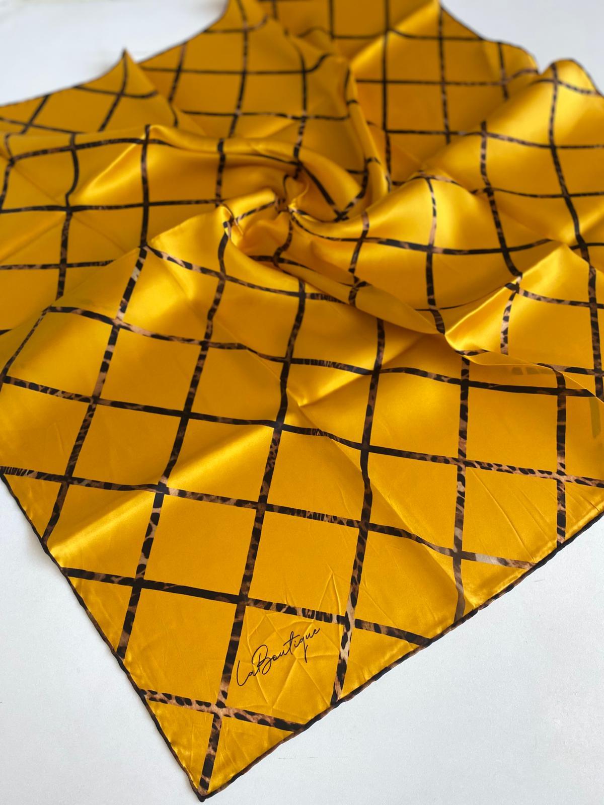 La Boutique Sura Saf İpek Eşarp 49153 Sarı Karışık Desen