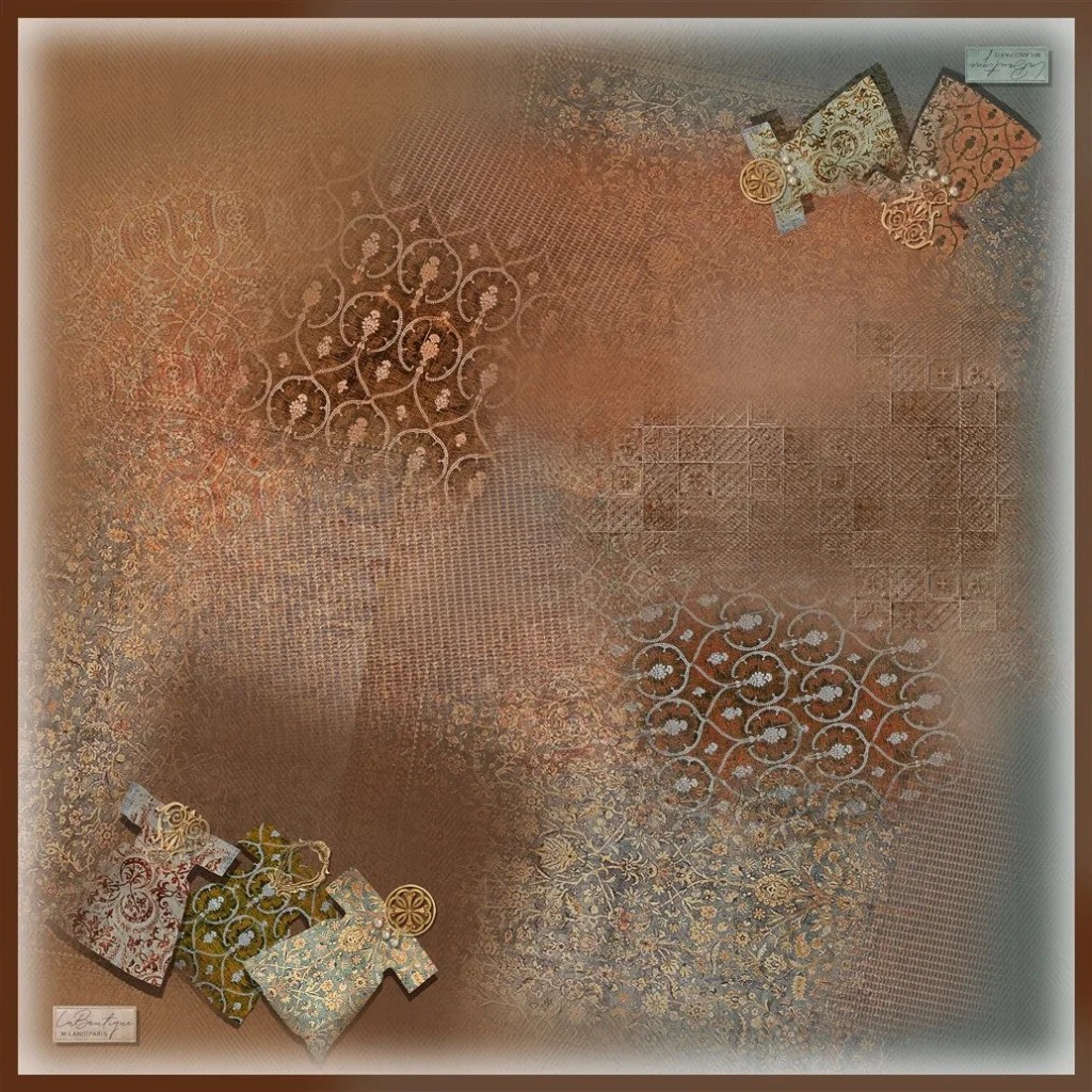 La Boutique Tivil Saf İpek Eşarp 2481 01 Yeşil Kahverengi Obje Desen