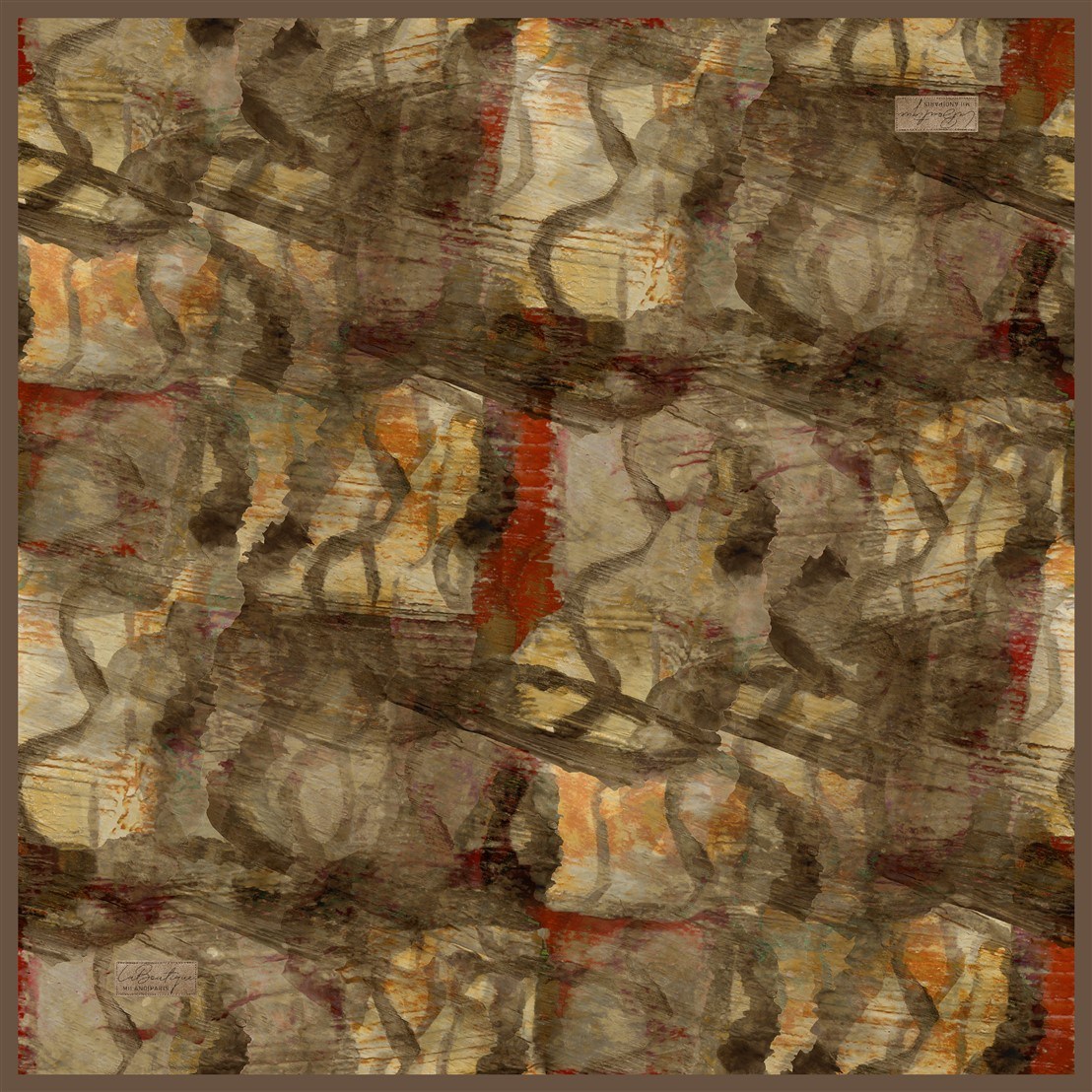 La Boutique Tivil Saf İpek Eşarp 2602 05 Vizon Mercan Batik Desen