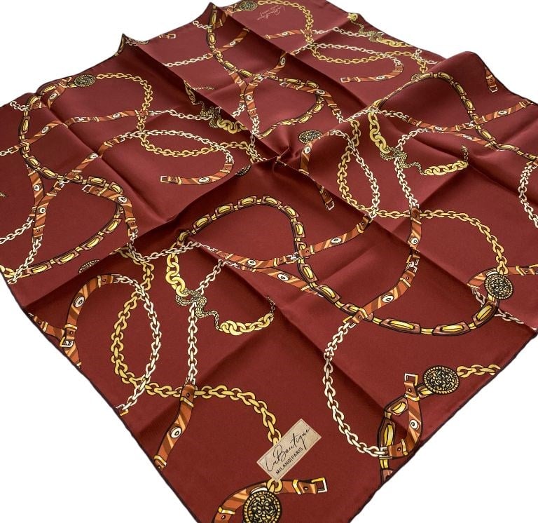 La Boutique Tivil Saf İpek Eşarp  Kiremit Kemer Desen 2344 - 13