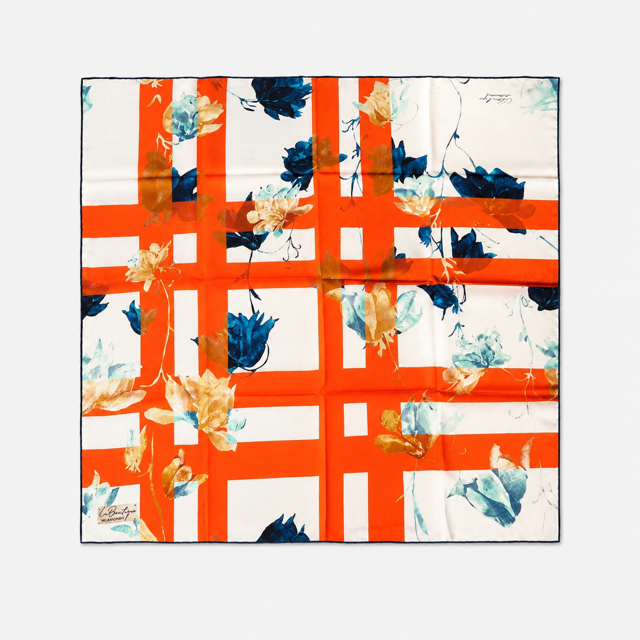 La Boutique Orange Mixed Pattern Twill Silk Scarf 1977-05