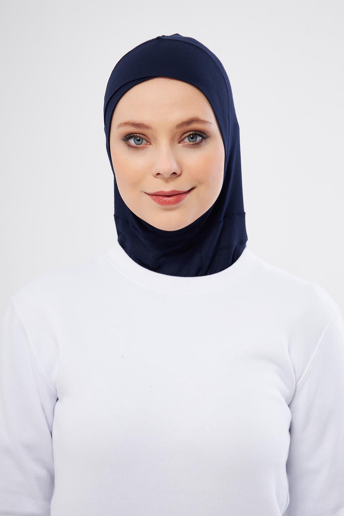 Lacivert Pratik Hazır Geçmeli Bone Viskon Çapraz Sporcu Hijab 2110_02
