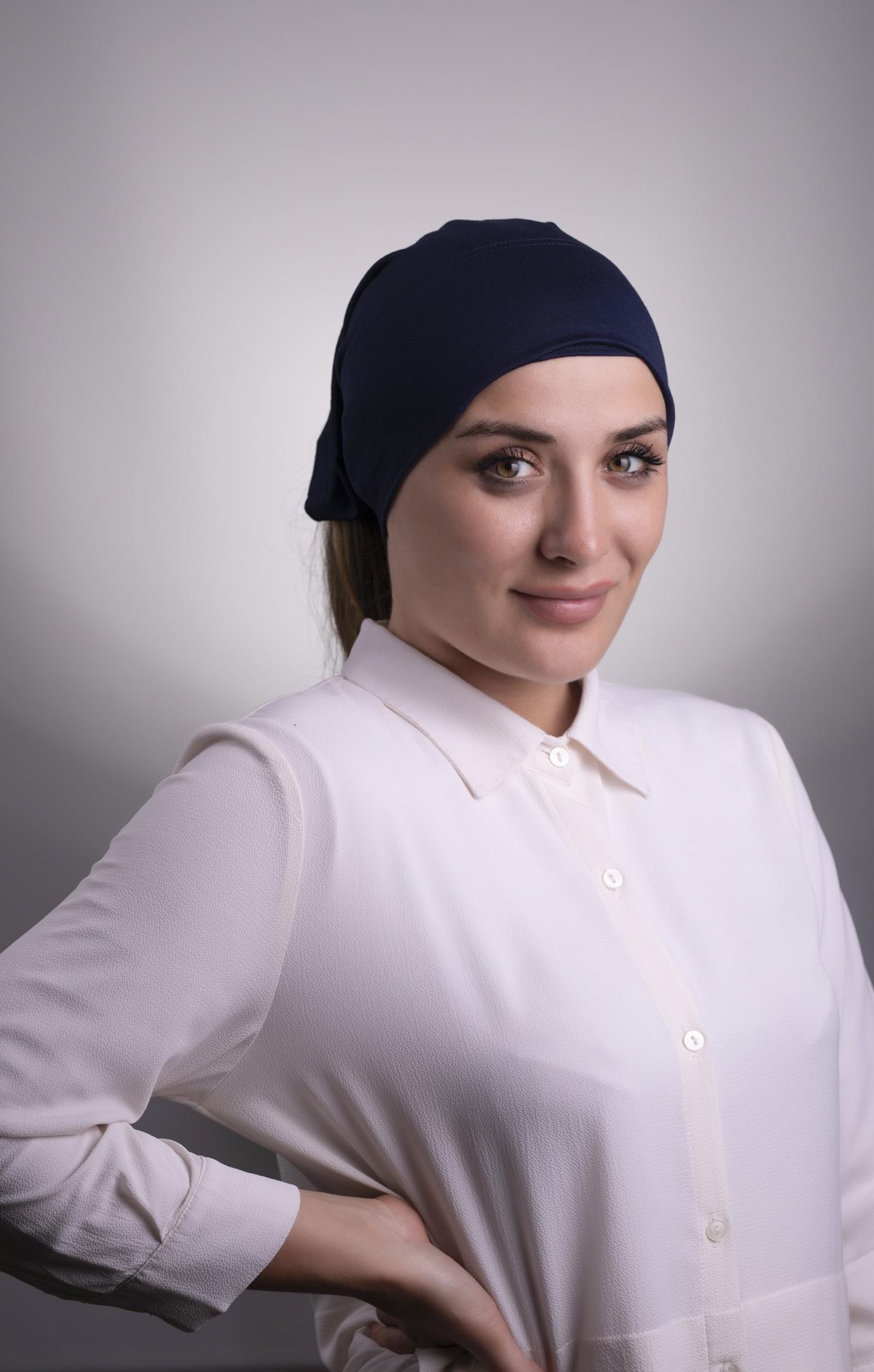 Lacivert Pratik Hazır Geçmeli İç Bone Viskon Kumaş Dikişsiz Boru Bone 3006_02