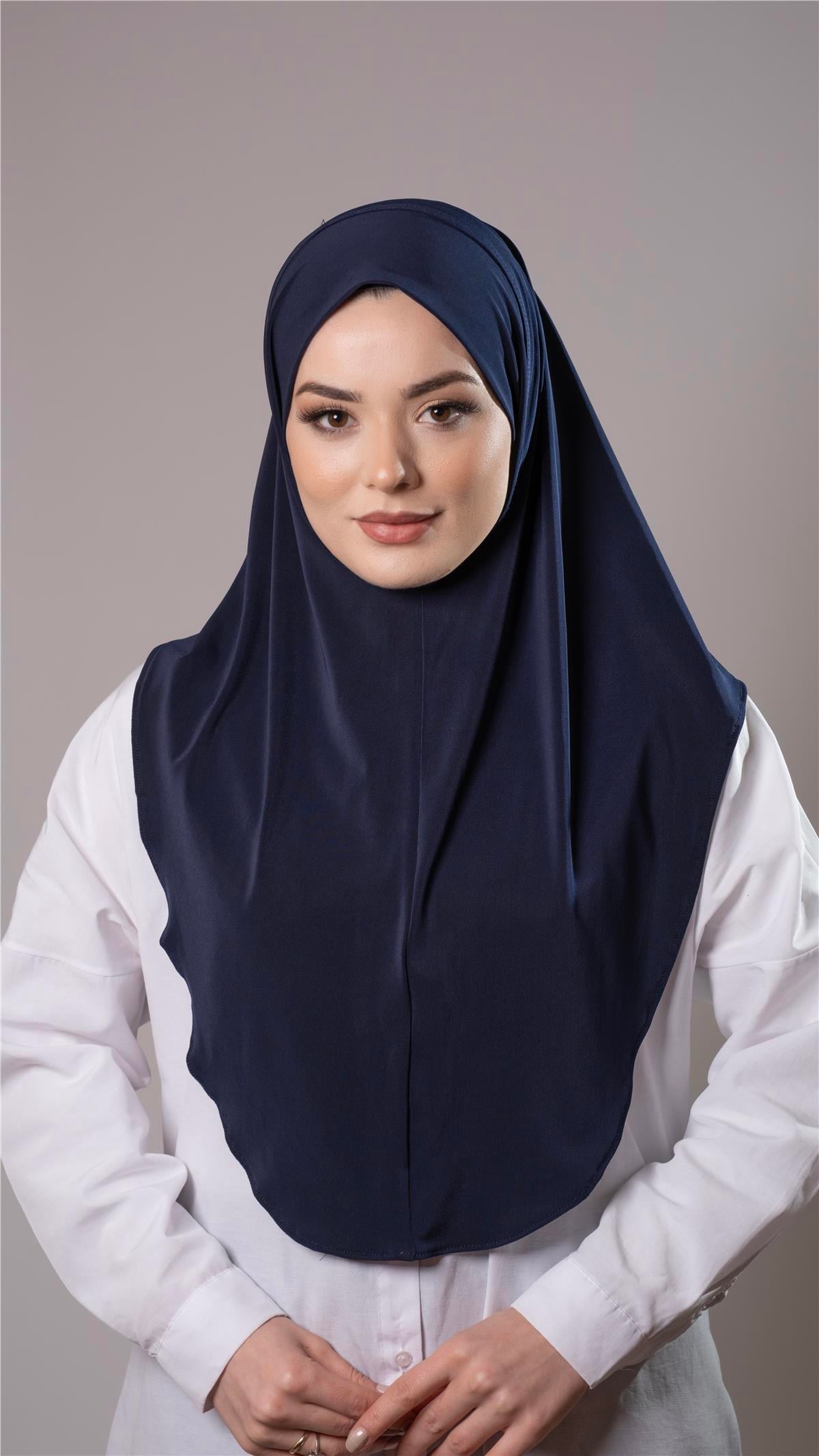 Lacivert Pratik Hazır Geçmeli Tesettür Eşarp Sandy Kumaş Düz Hijab 2308_02