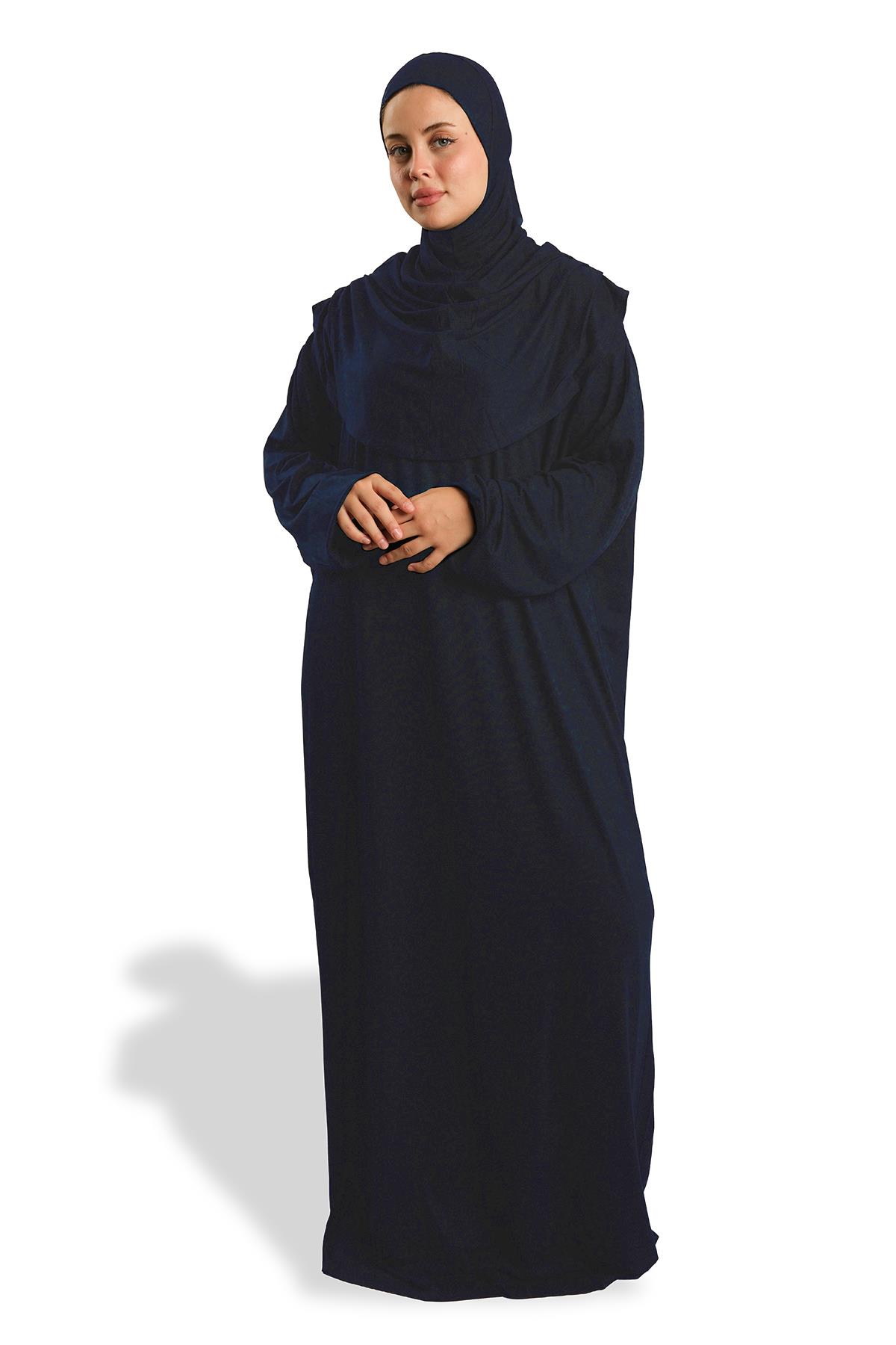 Lacivert Tek Parça Namaz Elbisesi Viskon Düz 2503_02