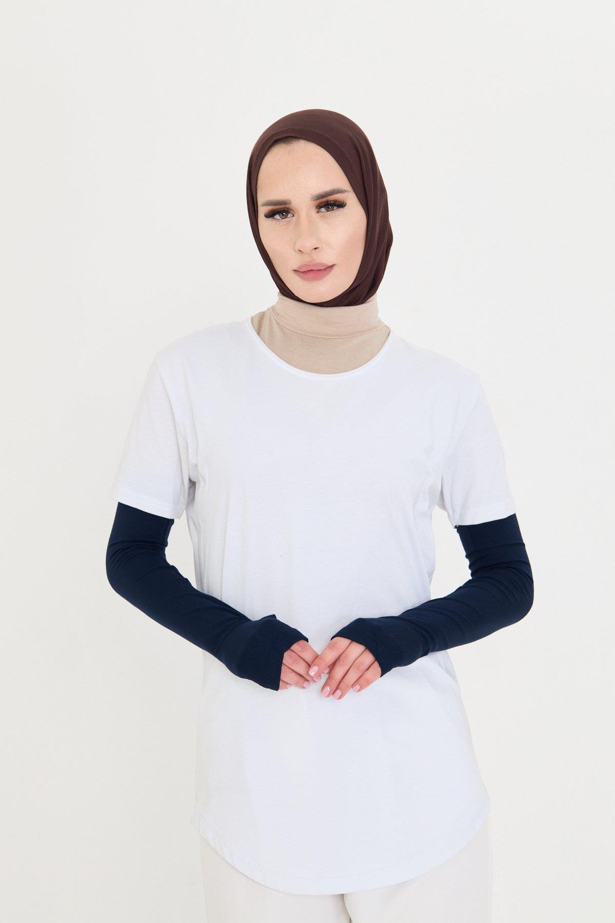 Lacivert Tesettür Parmak Geçmeli Kolluk Viskon Düz 1024_02