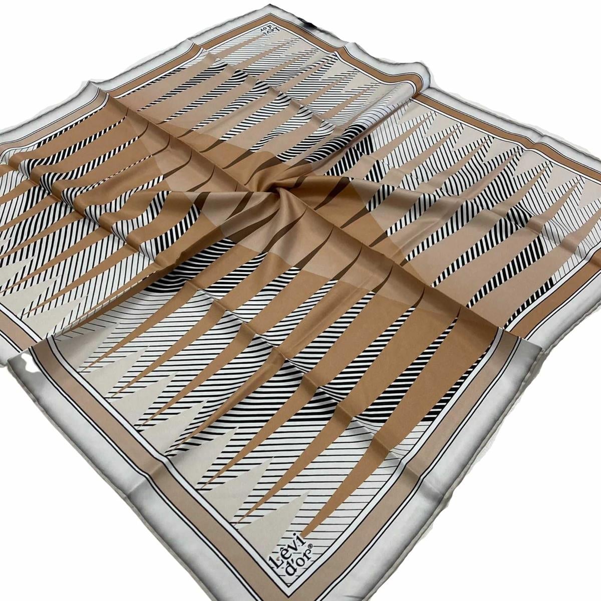 Levidor Camel Desenli Tivil İpek Eşarp 22468-19