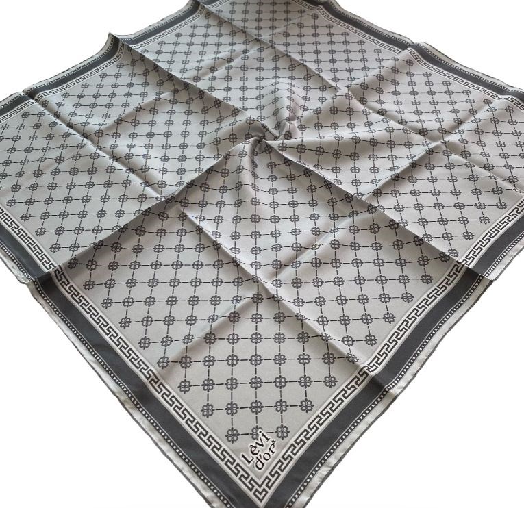 Levidor Gümüş Monogram Desenli Tivil İpek Eşarp 22448 - 02