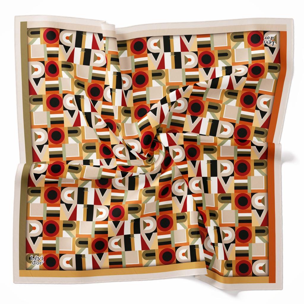 Levidor Haki Harf Desenli Tivil İpek Eşarp 26451-07