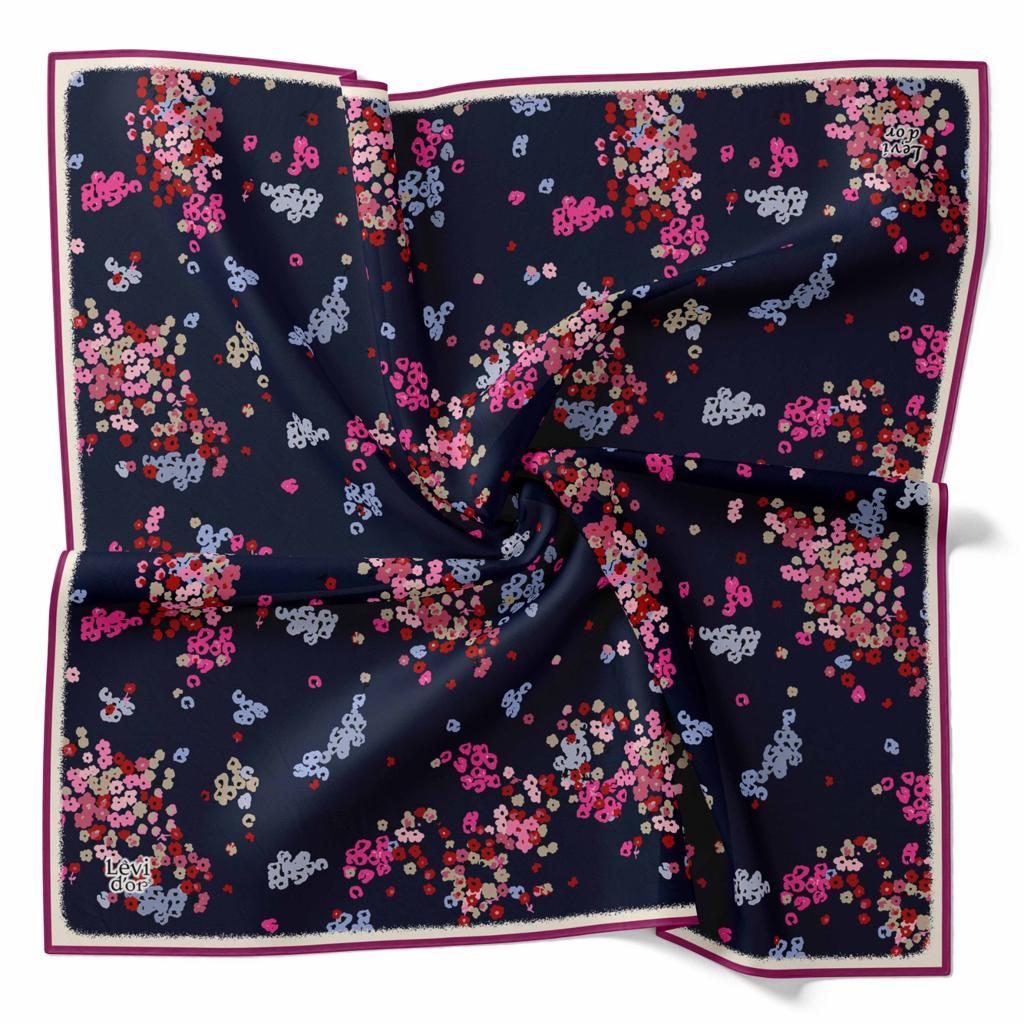 Levidor Lacivert Desenli Tivil İpek Eşarp 26362-03