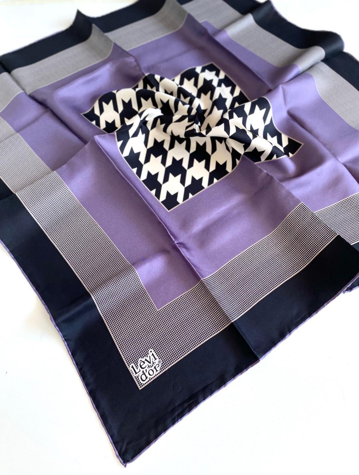 Levidor Lila  Desenli Tivil İpek Eşarp 21217