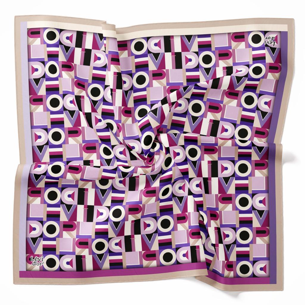 Levidor Mor Harf Desenli Tivil İpek Eşarp 26451-09