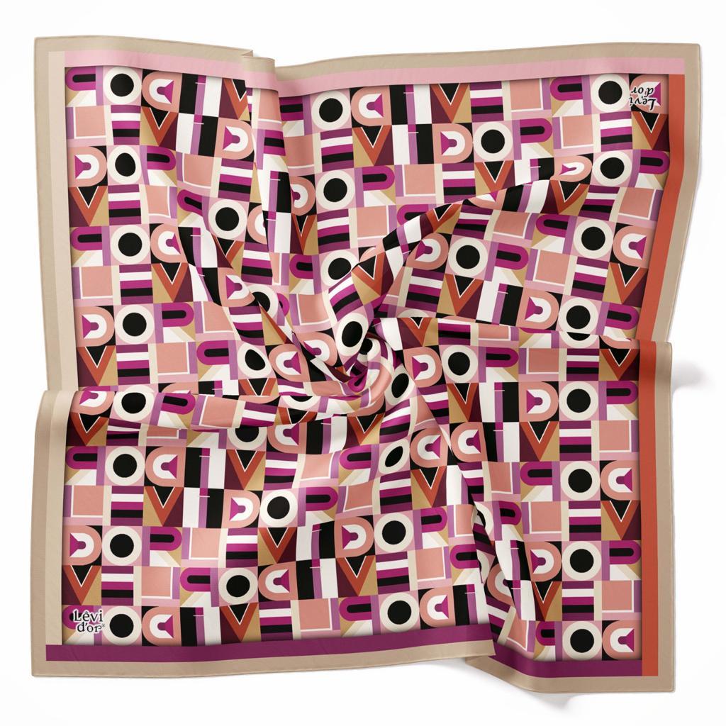 Levidor Mor-Pudra Harf Desenli Tivil İpek Eşarp 26451-10