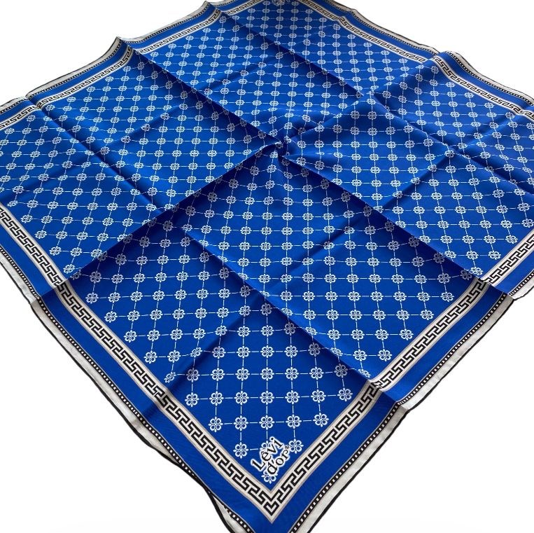 Levidor Saks Mavisi Monogram Desenli Tivil İpek Eşarp 22448 - 14