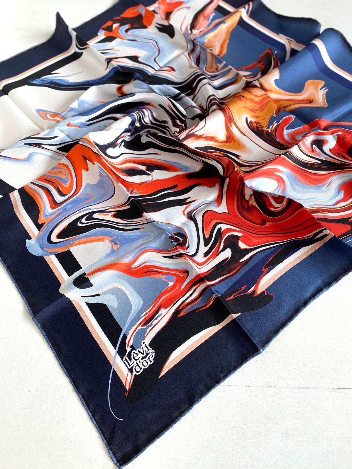 Levidor Twill Silk Scarf 35002 Blue Navy Blue Mixed Pattern
