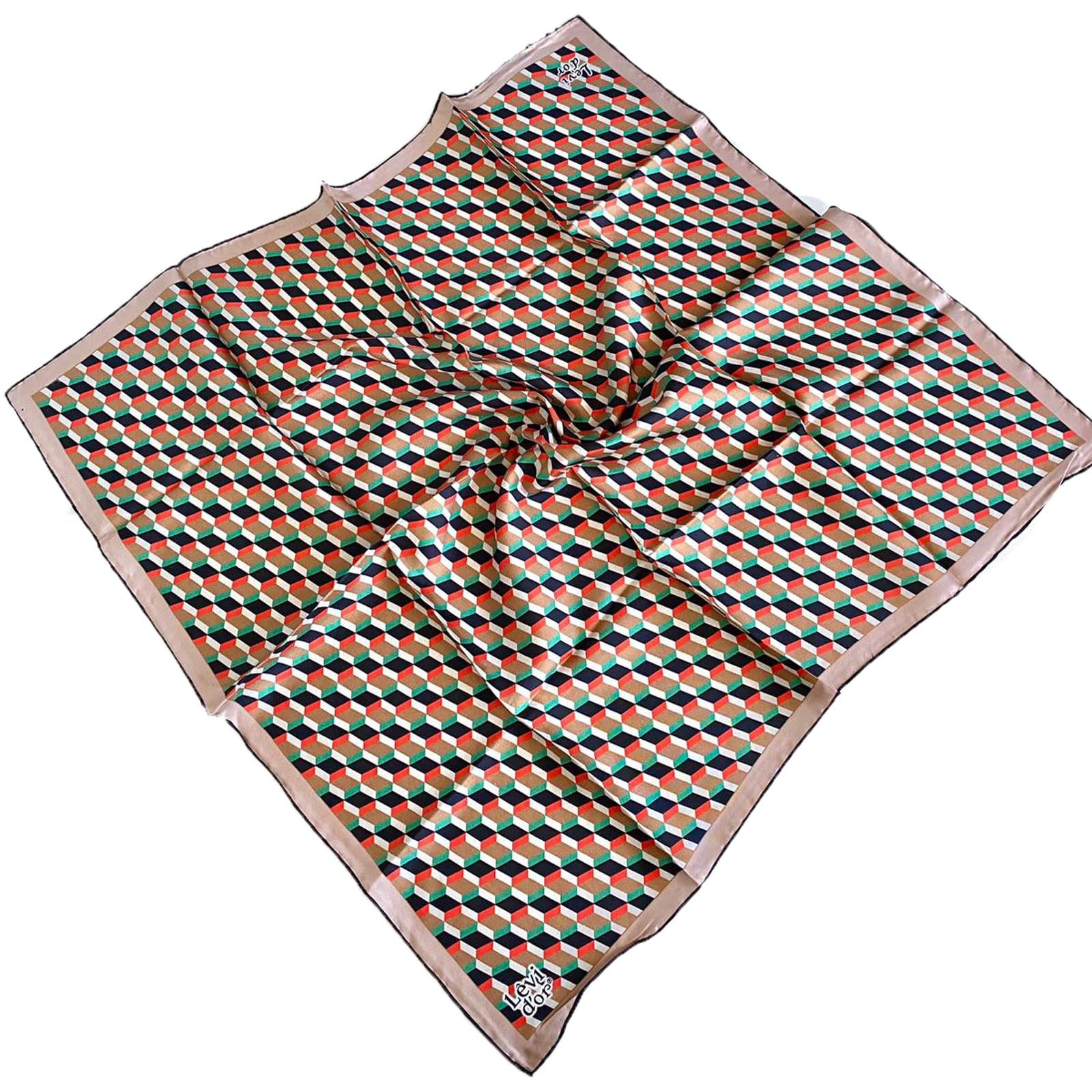 Levidor Tivil İpek Eşarp 35102 Yeşil Turuncu Karışık Desen