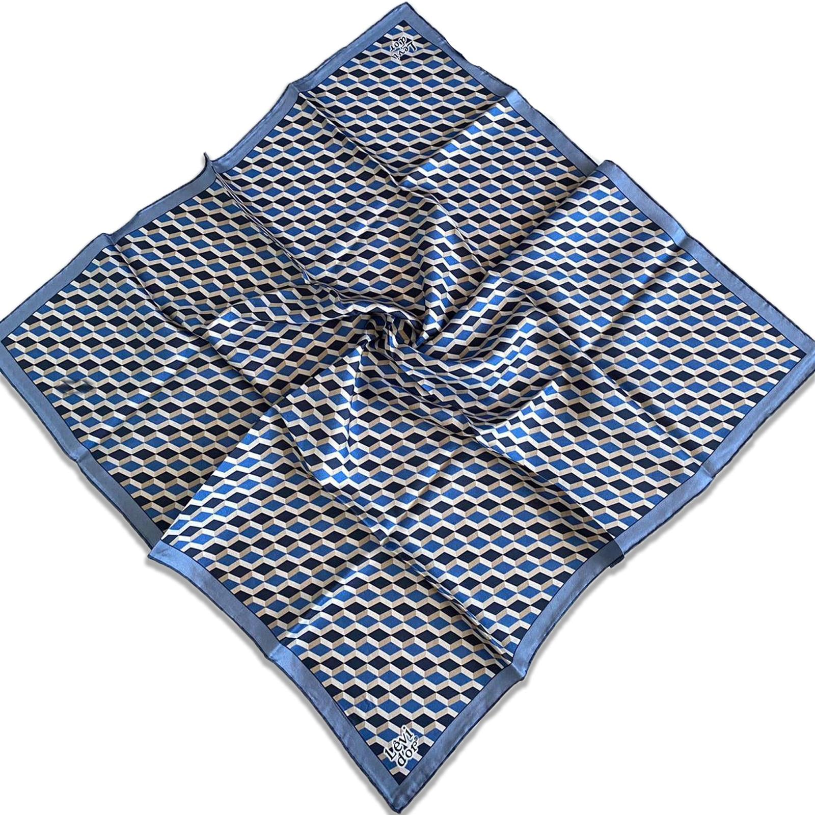 Levidor Tivil İpek Eşarp 35105 Mavi Krem Karışık Desen