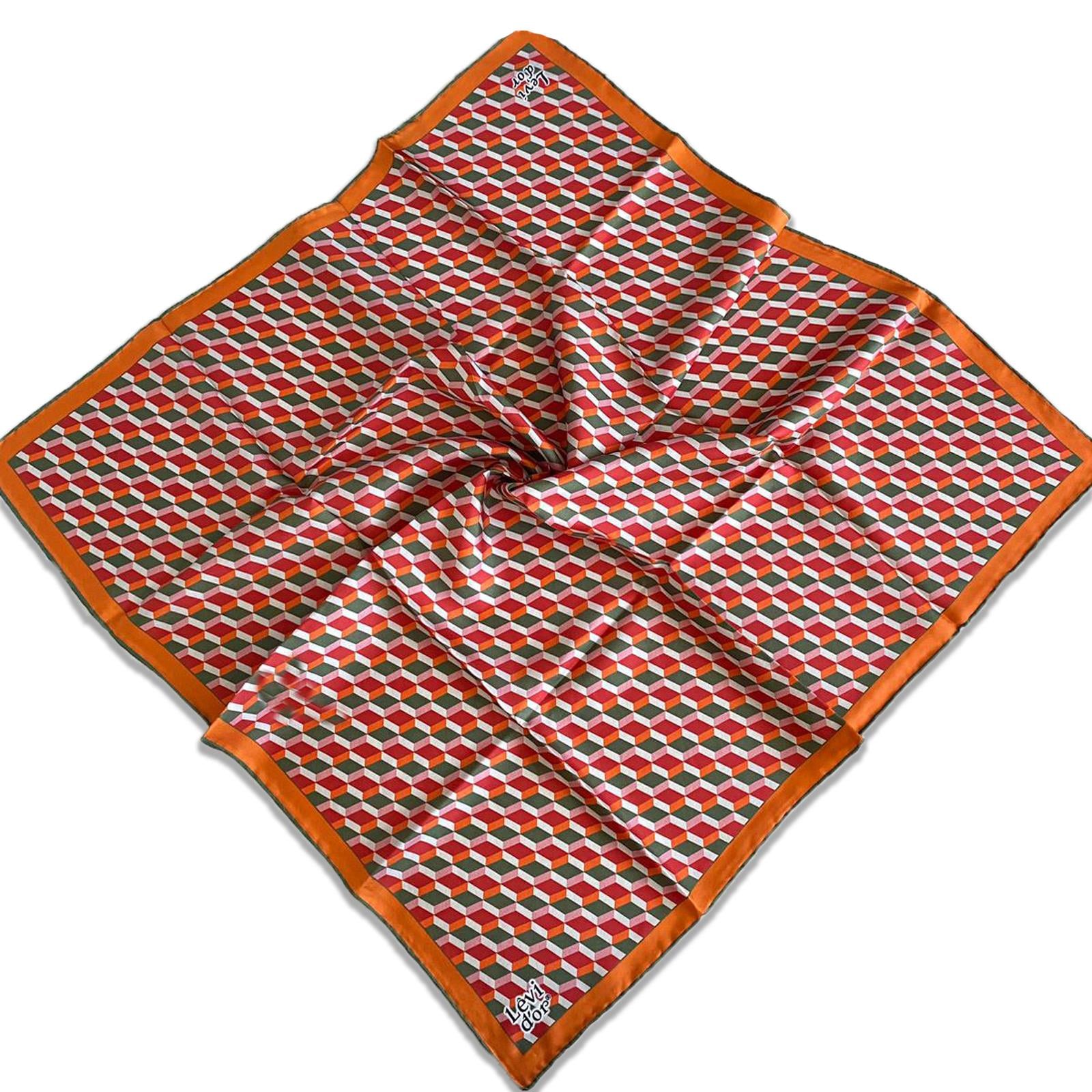 Levidor Tivil İpek Eşarp 35110 Turuncu Kırmızı Karışık Desen