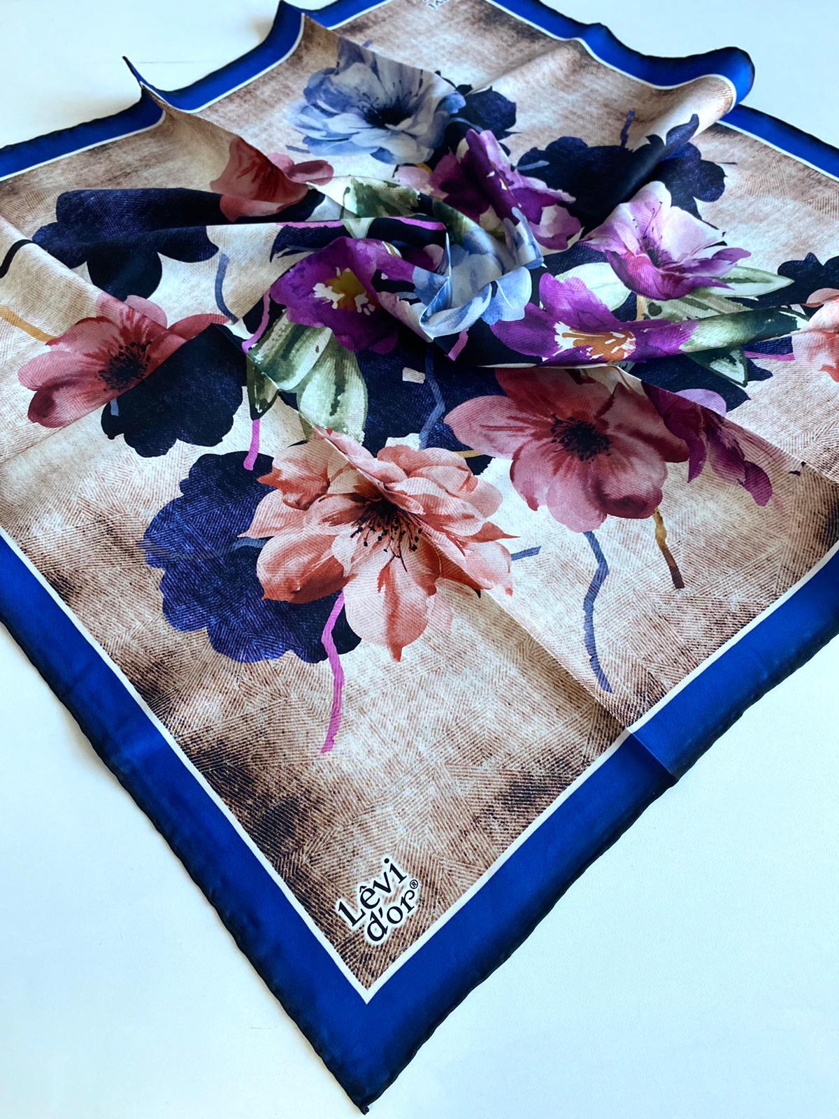 Levidor Tivil İpek Eşarp 39300 Lacivert Karışık Desen 