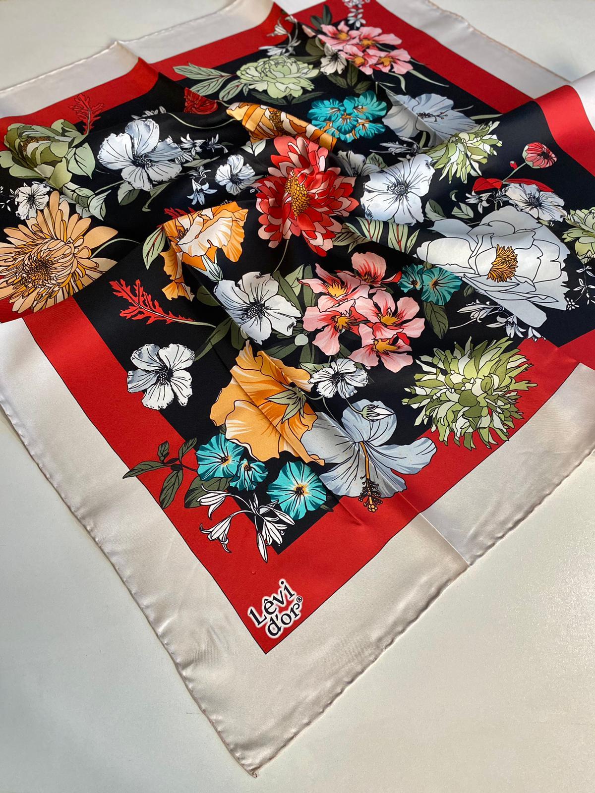 Levidor Tivil İpek Eşarp 40050 Kırmızı Karışık Desen