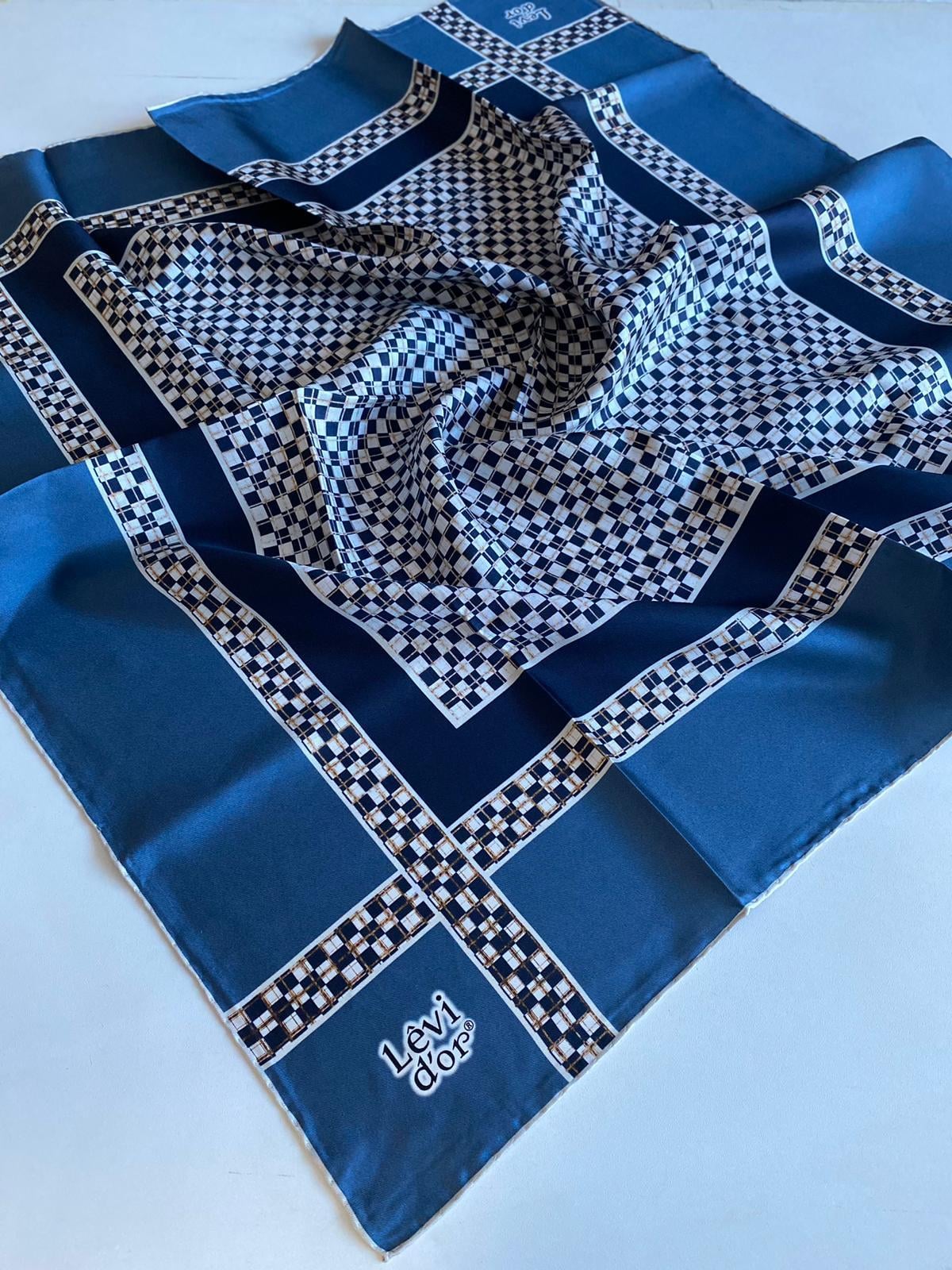 Levidor Tivil İpek Eşarp 40063 Mavi Karışık Desen