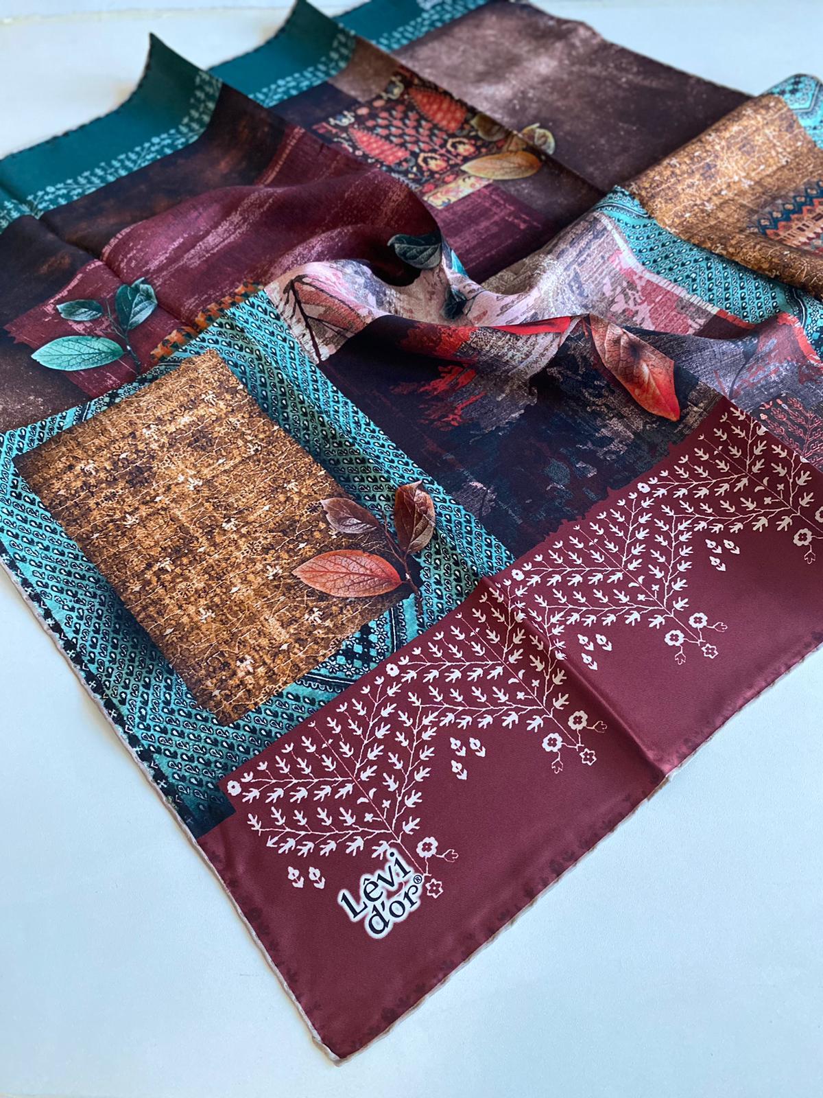 Levidor Tivil İpek Eşarp 40082 Bordo Karışık Desen