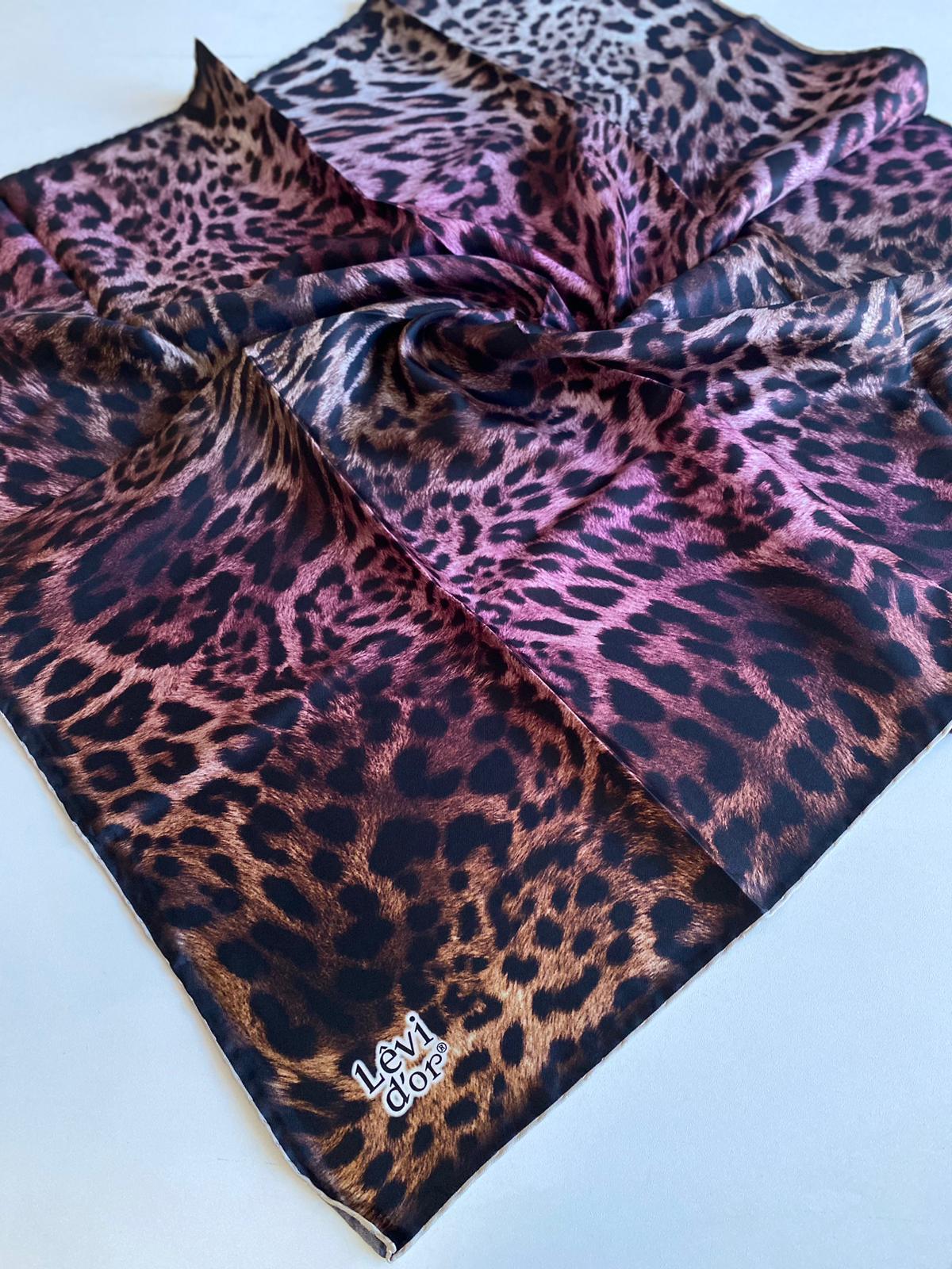 Levidor Tivil İpek Eşarp 40149 Kahverengi Leopar Desen