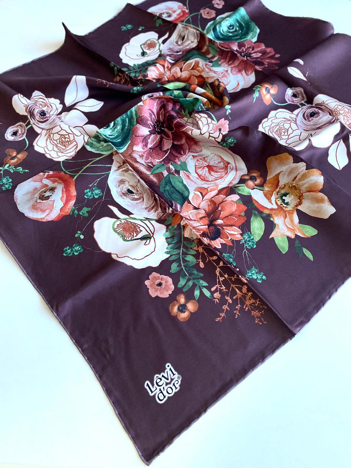 Levidor Tivil İpek Eşarp 40153 Mürdüm Karışık Desen