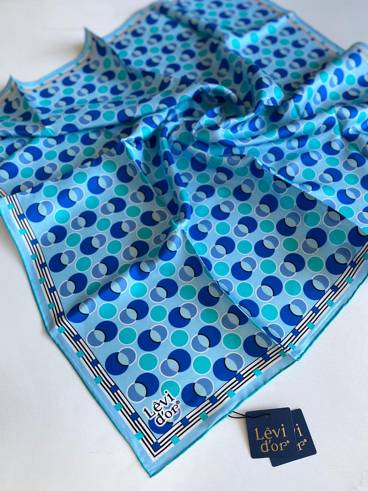 Levidor Tivil İpek Eşarp 4094-10 Mavi Karışık Desen