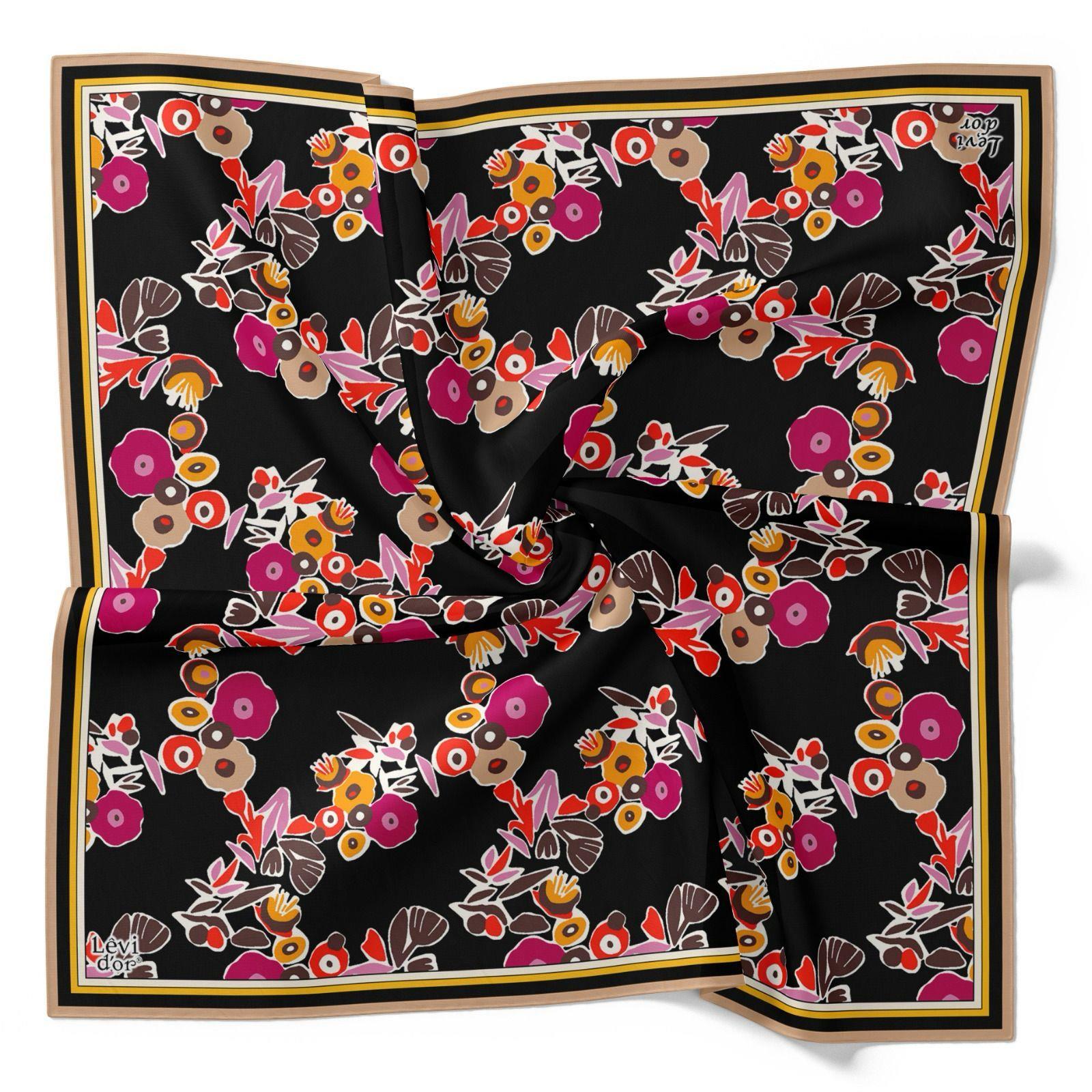 Levidor Tivil İpek Eşarp 4097-2 Siyah Karışık Desen