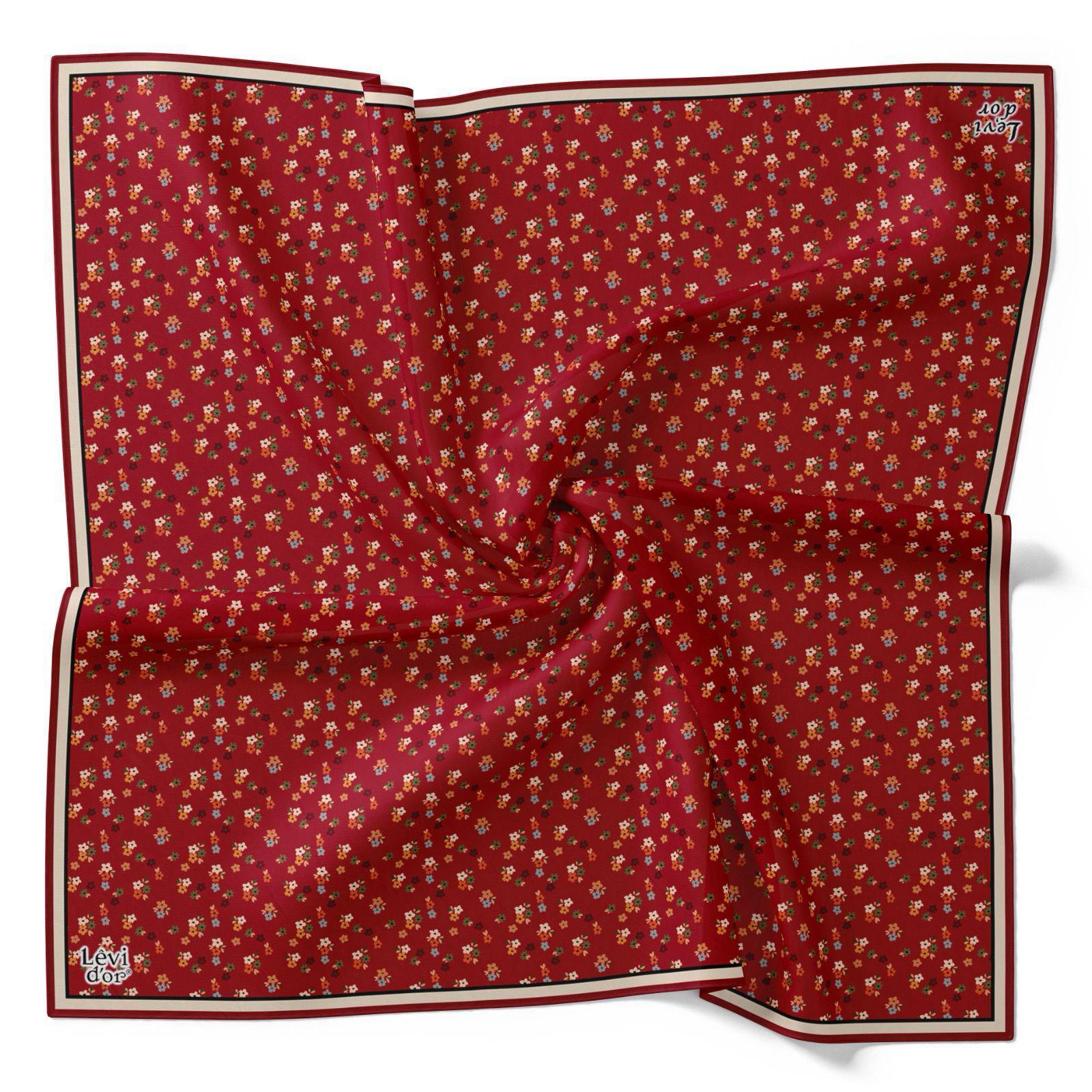 Levidor Tivil İpek Eşarp 4110-5 Kırmızı Karışık Desen