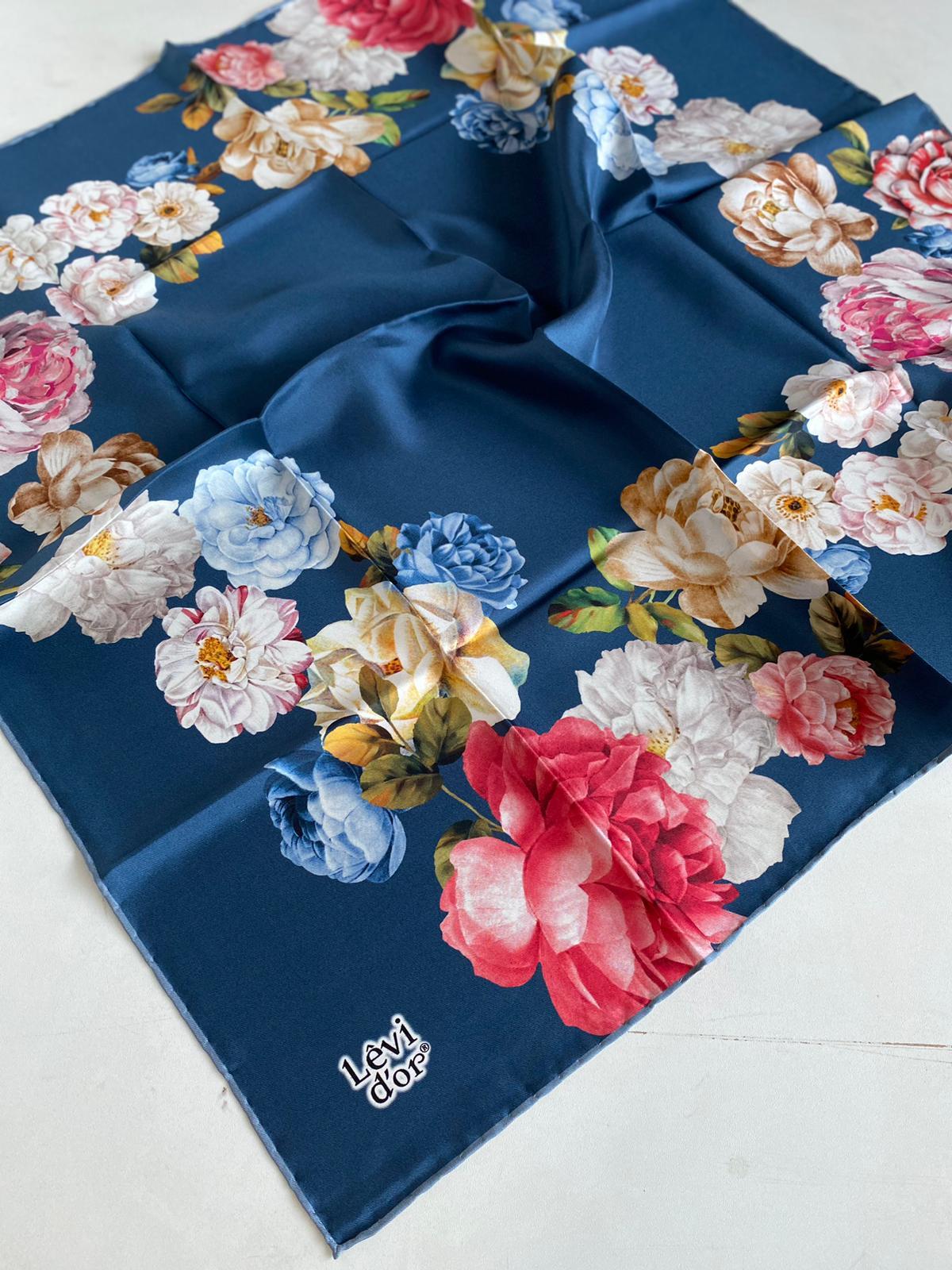 Levidor Tivil İpek Eşarp 43967 Mavi Karışık Desen