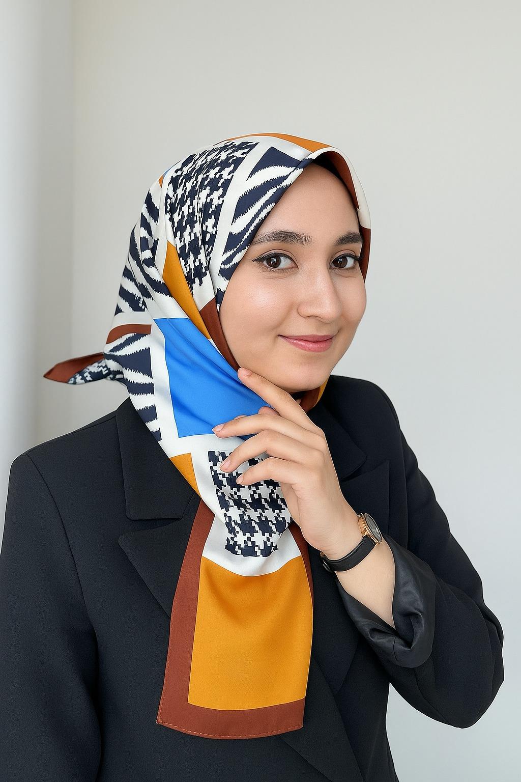 Levidor Tivil İpek Eşarp 46848 Turuncu-Kahverengi Karışık Desen