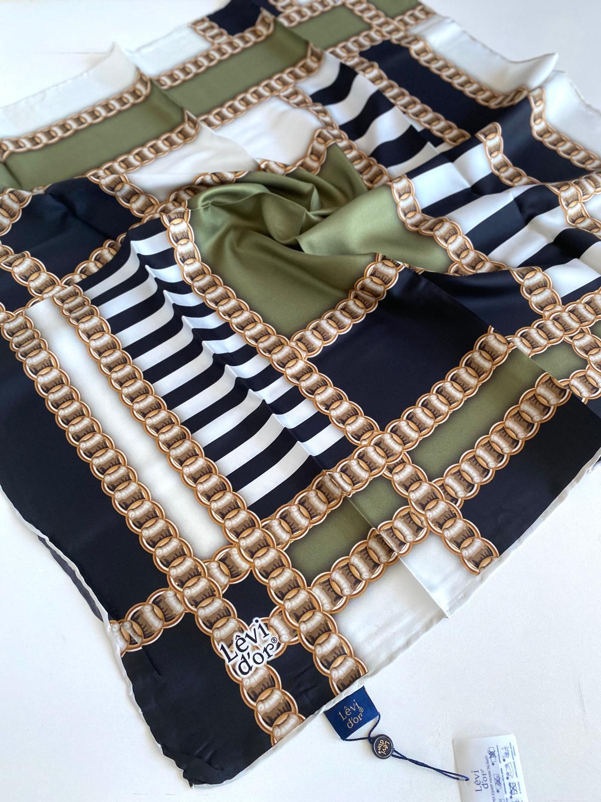 Levidor Twill Silk Scarf 46889 Black Mixed Pattern