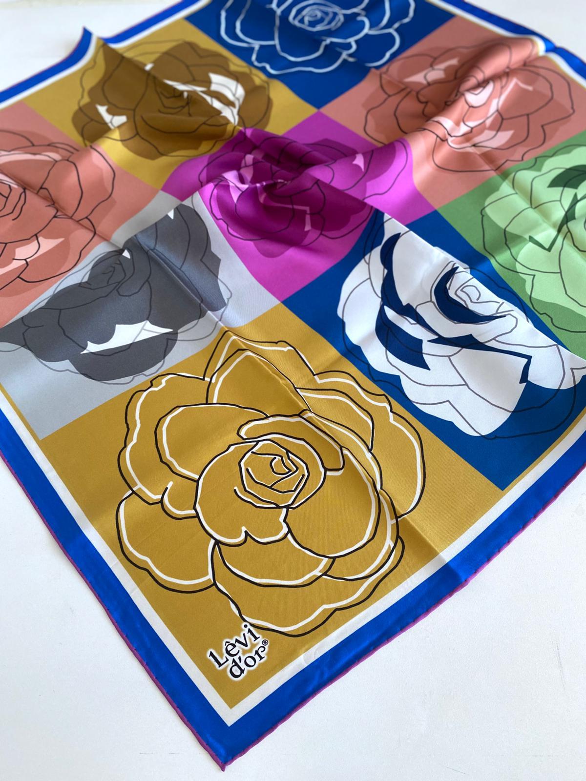 Levidor Tivil İpek Eşarp 46925 Hardal-Saks Mavi Karışık Desen