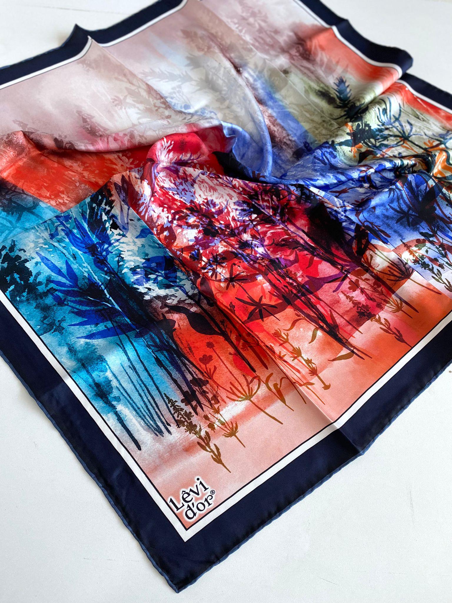 Levidor Silk Twill Scarf 46933 Navy Blue Mixed Pattern