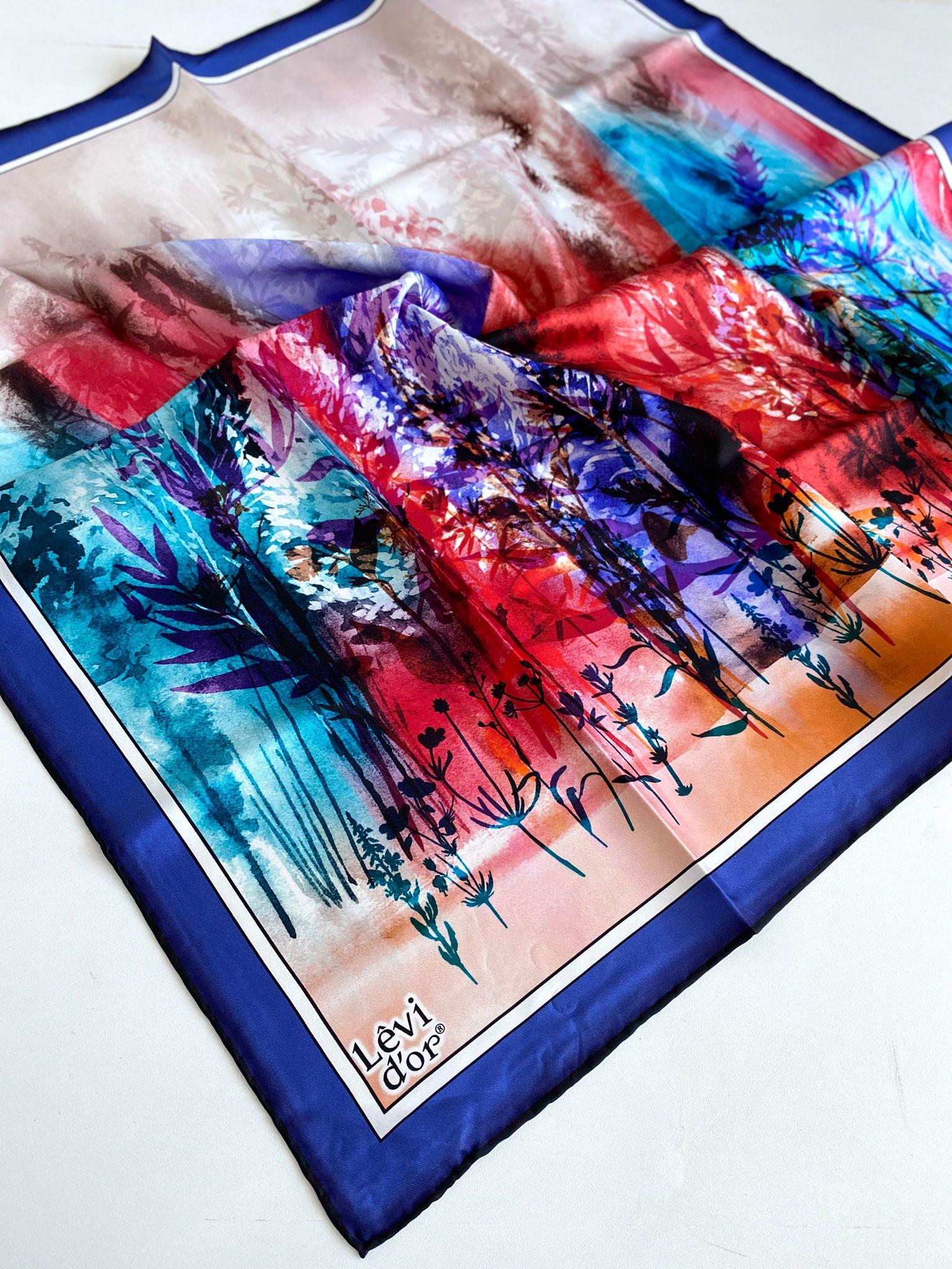 Levidor Tivil İpek Eşarp 46935 Mavi Karışık Desen