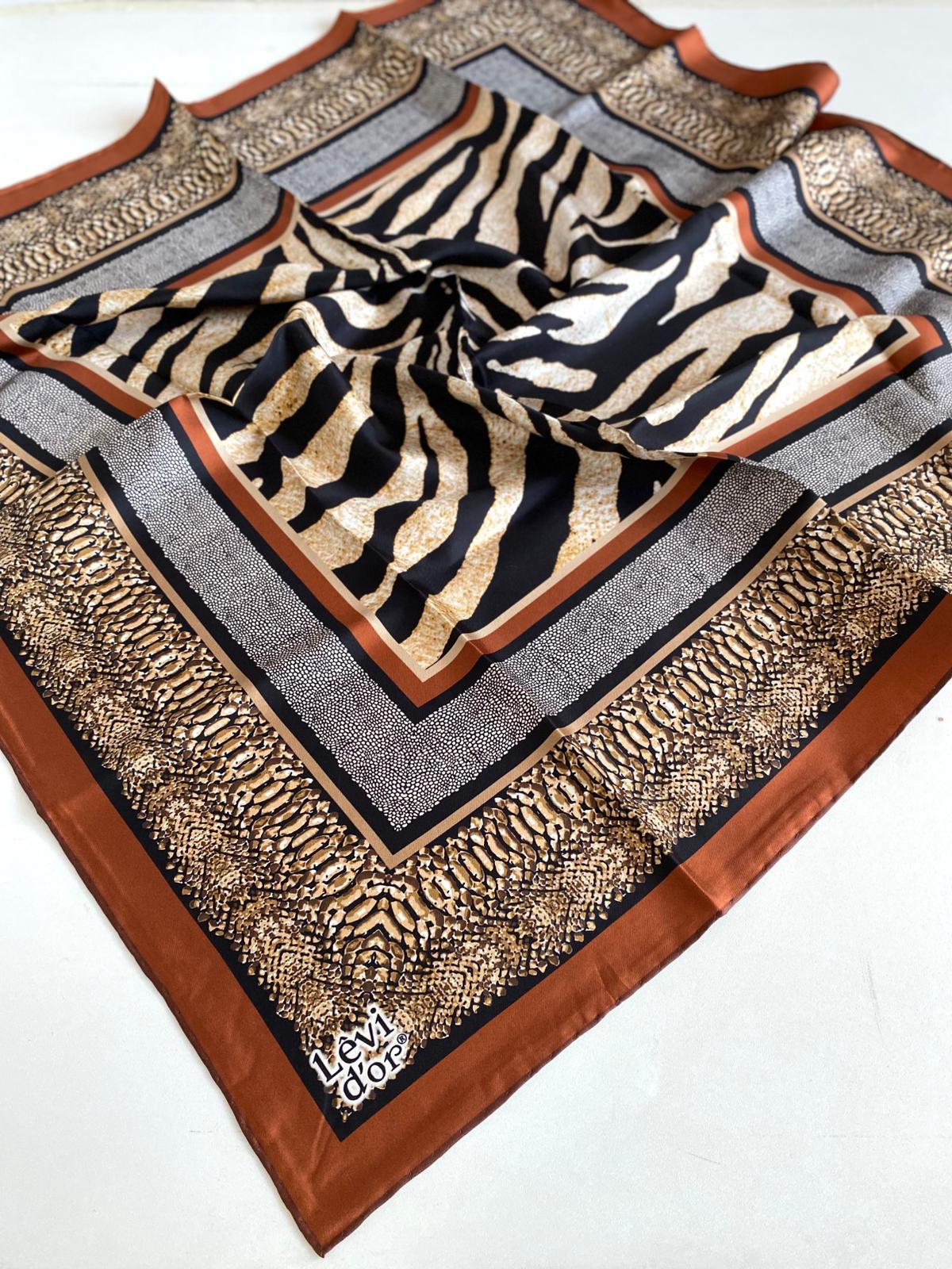 Levidor Tivil İpek Eşarp 46942 Kahverengi Karışık Desen