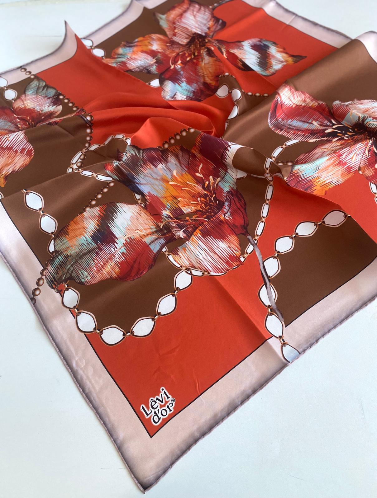 Levidor Tivil İpek Eşarp 46982 Turuncu Karışık Desen