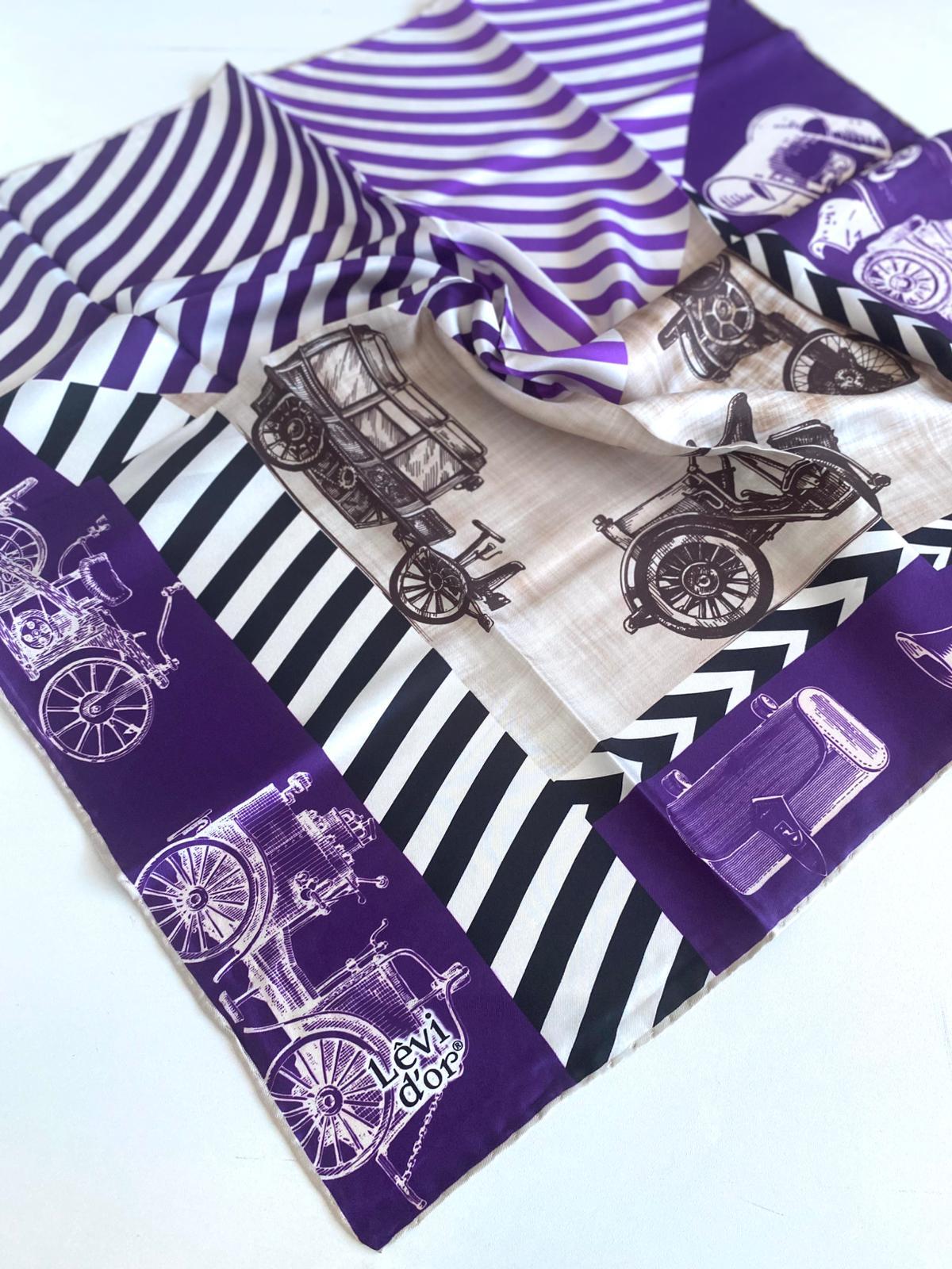 Levidor Silk Twill Scarf 47004 Purple Mixed Pattern