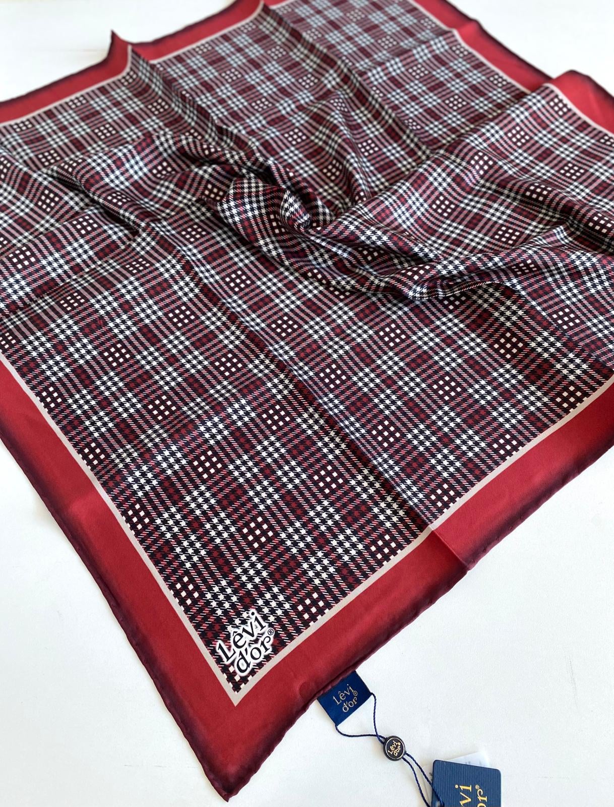 Levidor Silk Twill Scarf 47062 Red Plaid Pattern