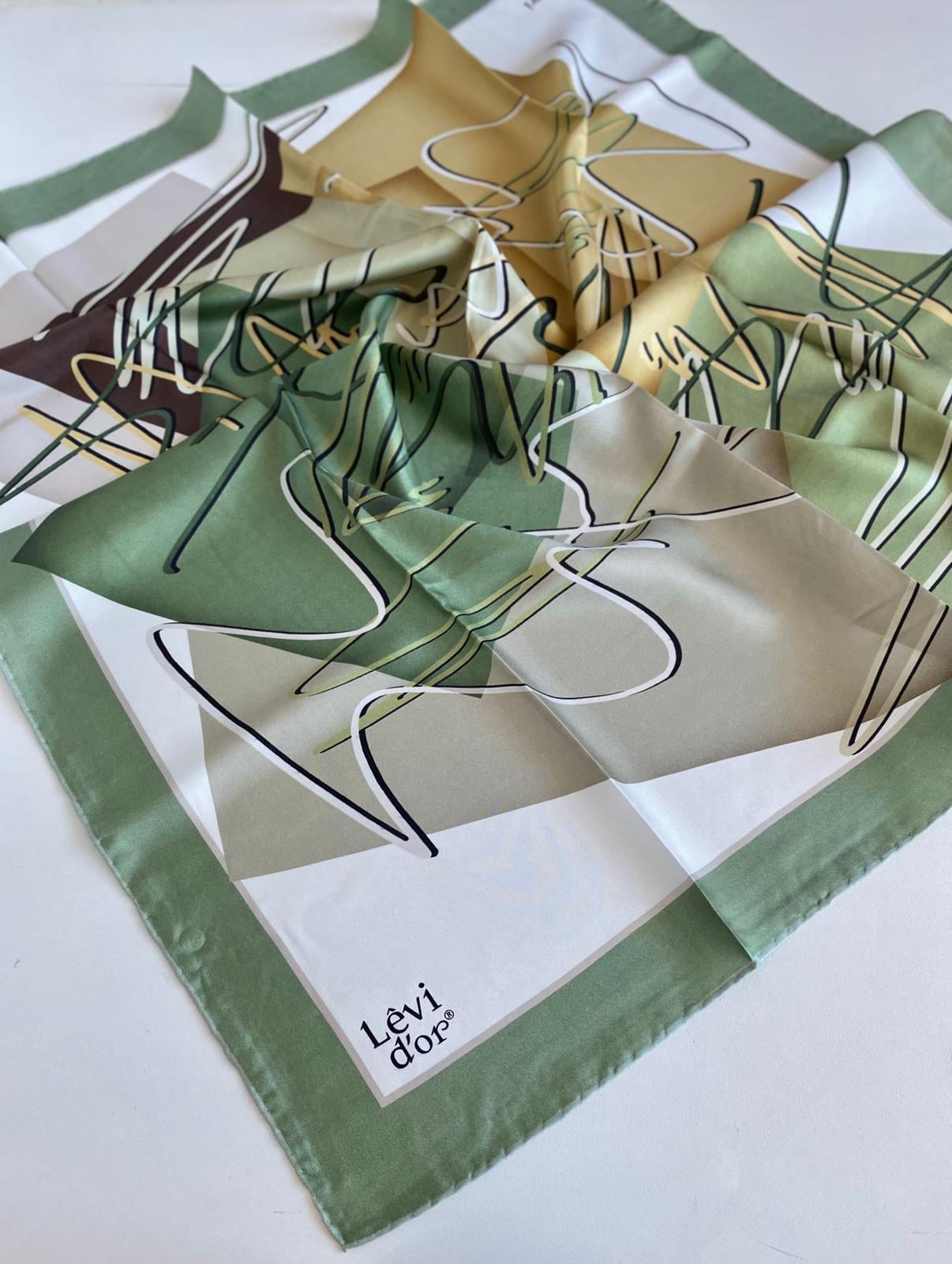 Levidor Twill Silk Scarf 47064 Green Mixed Pattern
